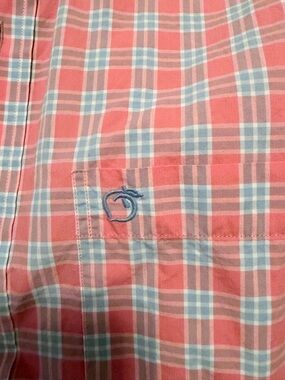 Men's Peach State Pride Coral and Light Blue Plaid Button-Down Shirt